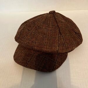 Brown plaid hat, head size is 8”. LIKE NEW